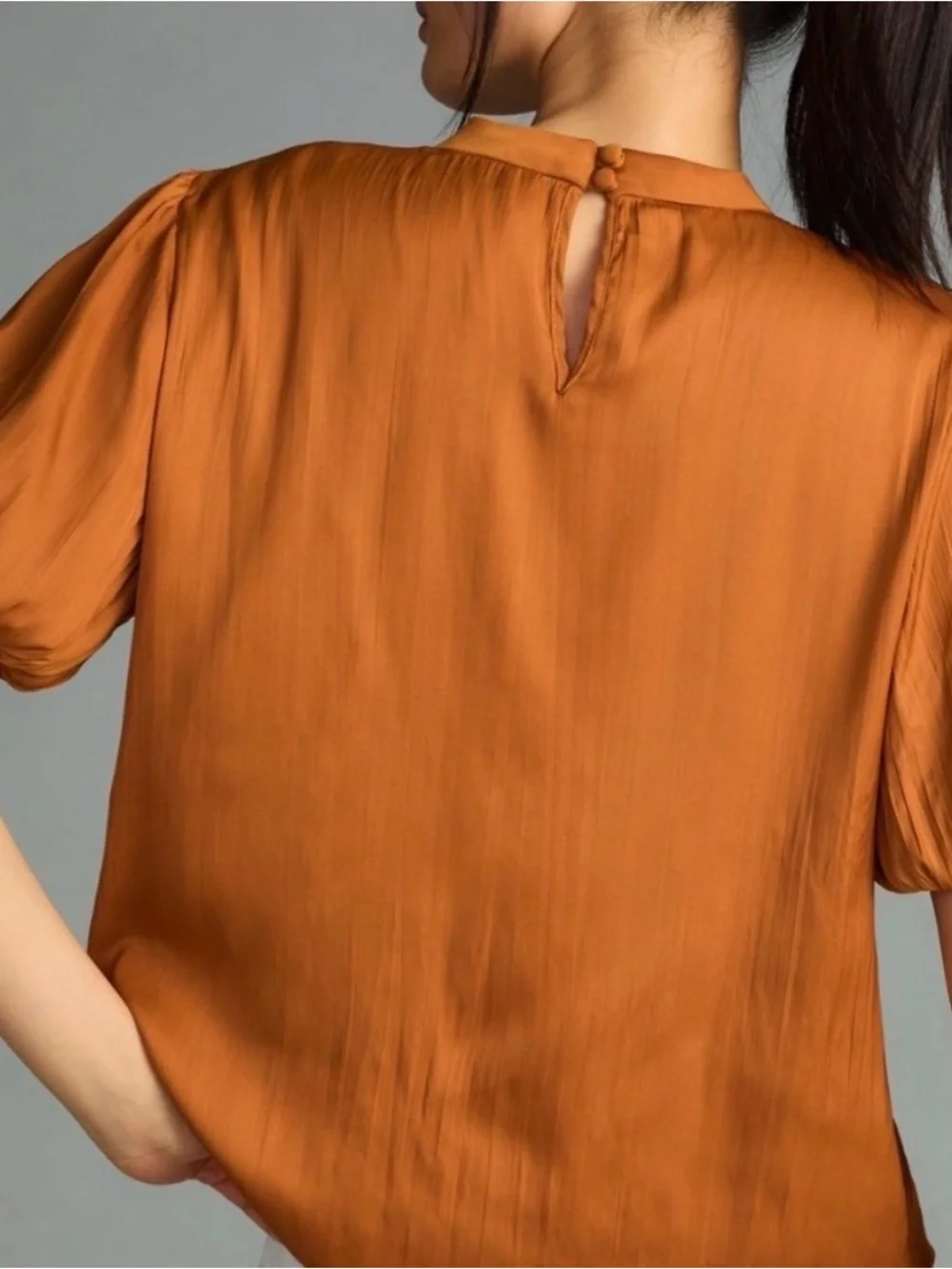 Anthropologie Amber Brown Puff Sleeve Mock Neck Blouse XS